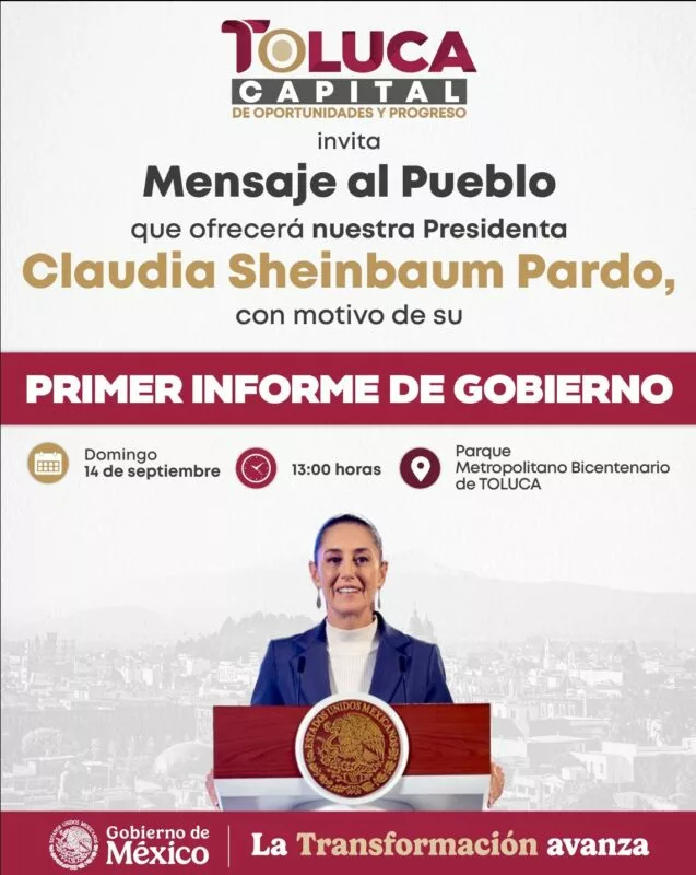 Toluca será sede del Informe Regional de la Presidenta Claudia Sheinbaum